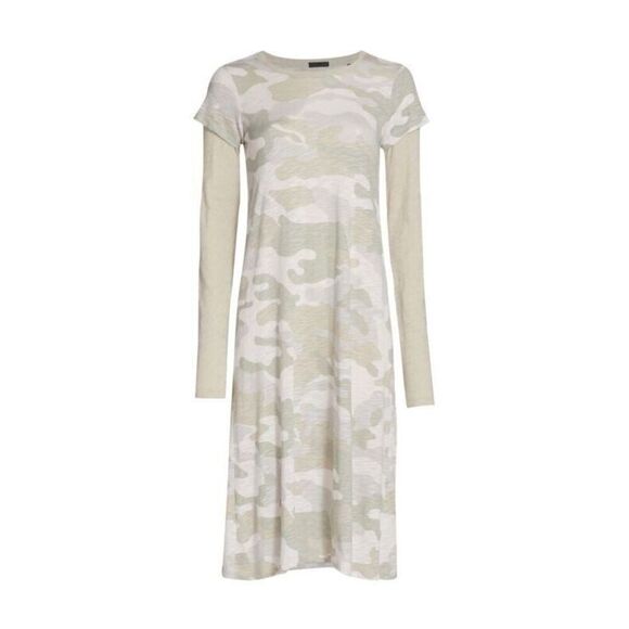 New ATM Anthony Thomas Melillo Slub-Knit Layered Midi Dress in Camo Medium - Picture 5 of 8